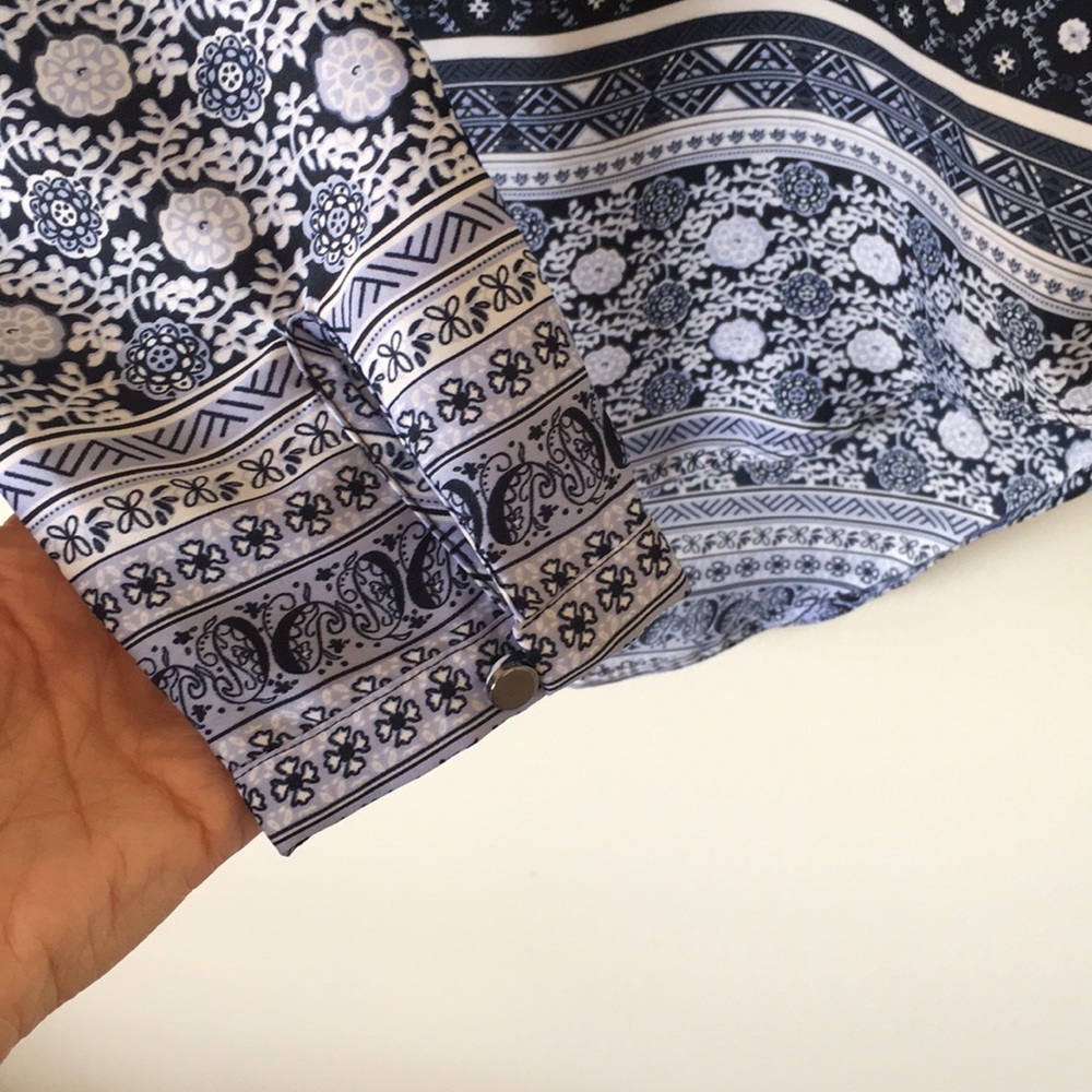 Blue Silky Long Sleeve Blouse with paisley - Picture 5 of 6